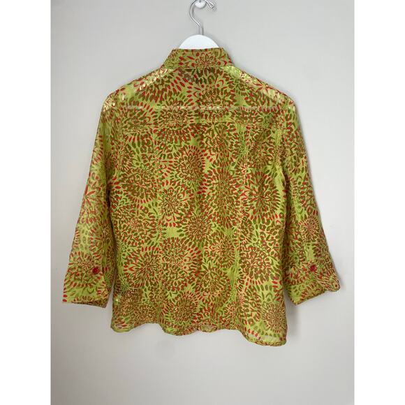 Multiples Button Down Top Size Medium 3/4 Sleeves Sheer Lightweight Green - Picture 4 of 5
